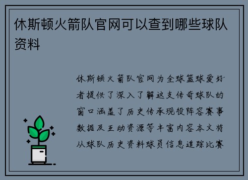 休斯顿火箭队官网可以查到哪些球队资料